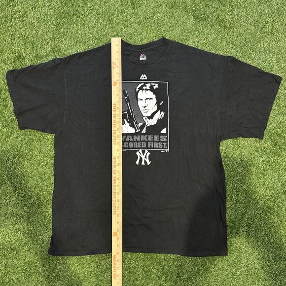 New York Yankees T Shirt Mens Size 2XL Black Majestic Star Wars Han Solo Graphic - Picture 2 of 9